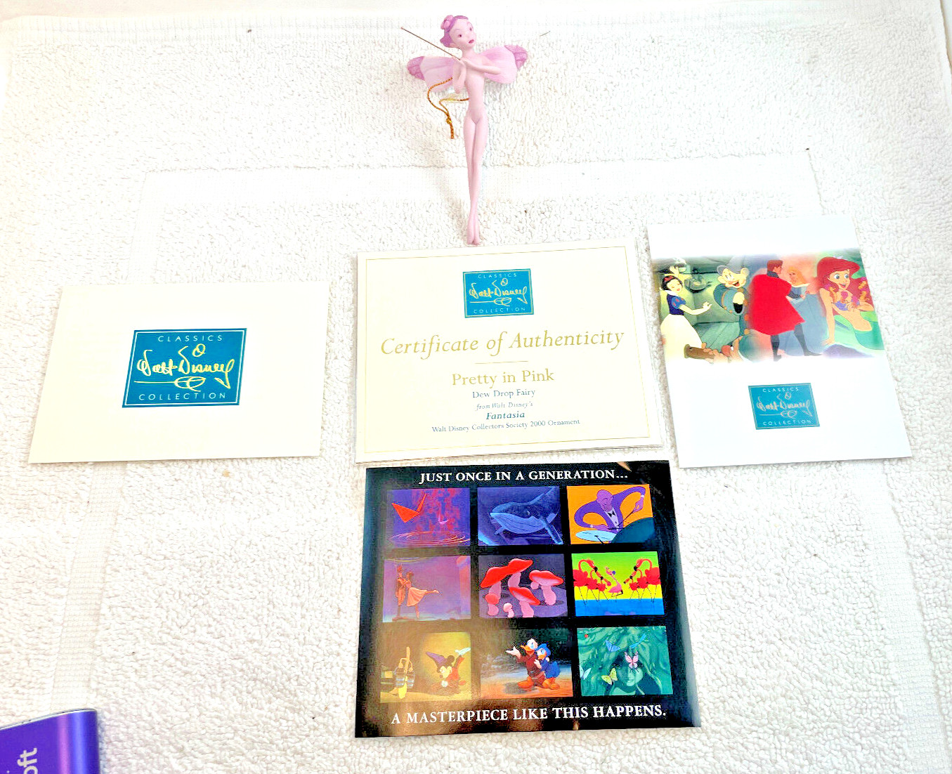 2000 Disney Dew Drop Fairy Pretty In Pink Fantasia Ornament Iridescent Wings COA