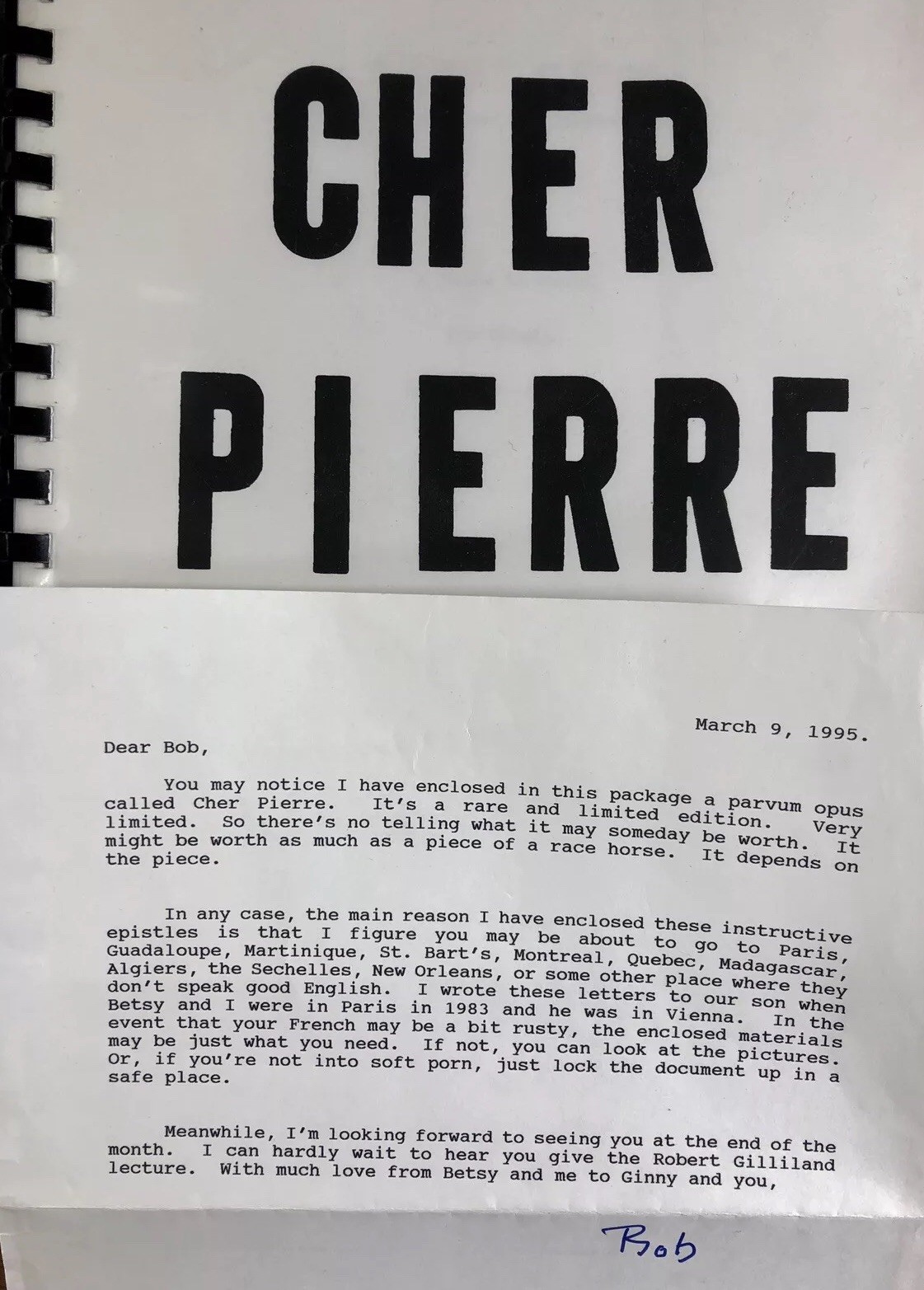 Cher Pierre Rare Manuscript & Letter by M. Robert Gardner An American In Paris 