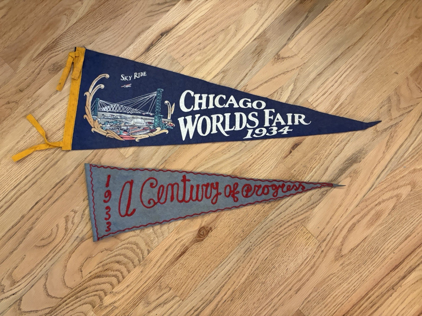 1933-1934 Chicago Worlds Fair Pennants - Skyride & Century of Progress