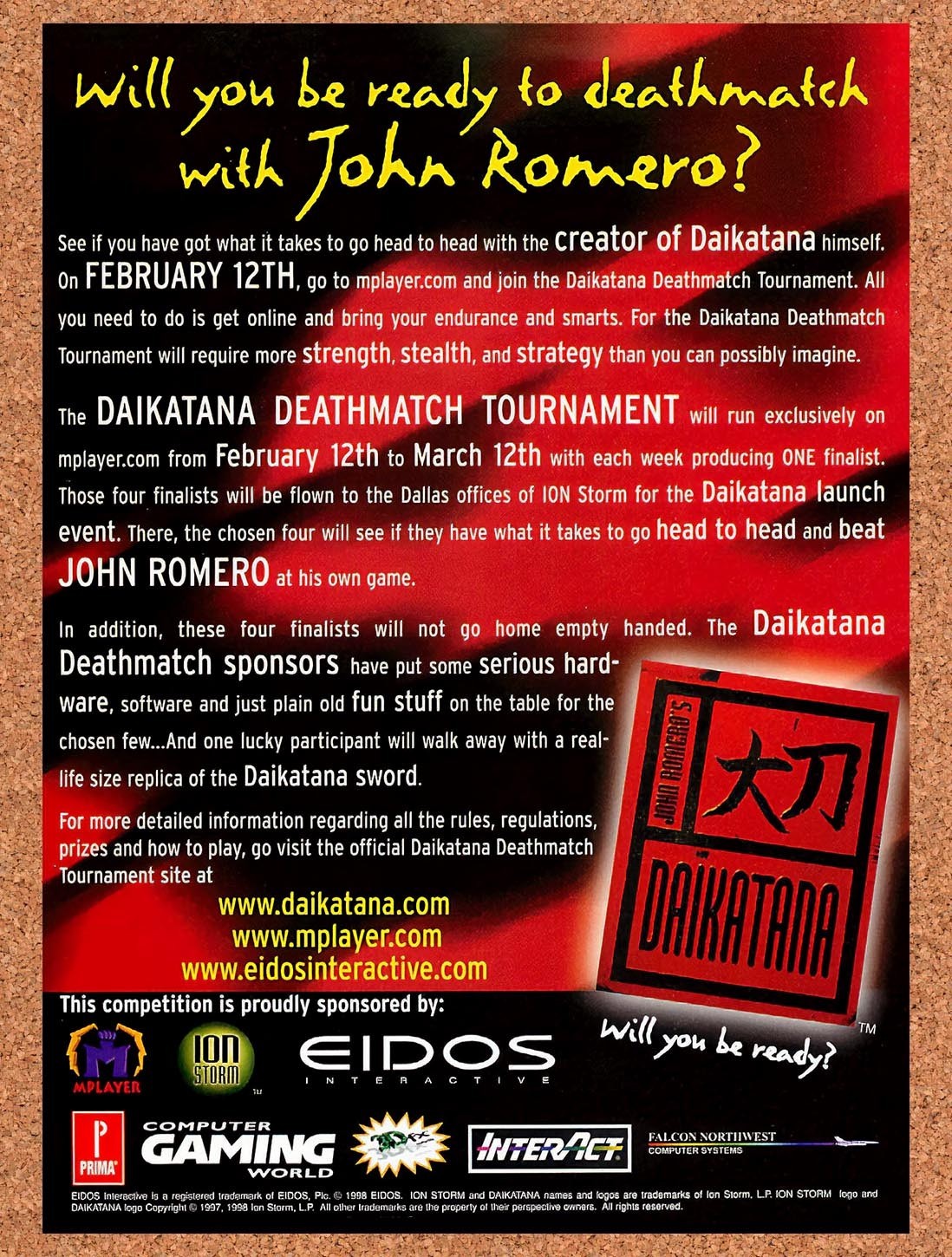 1999 Daikatana Sweepstakes Original Advertisement / Retro Promo v1