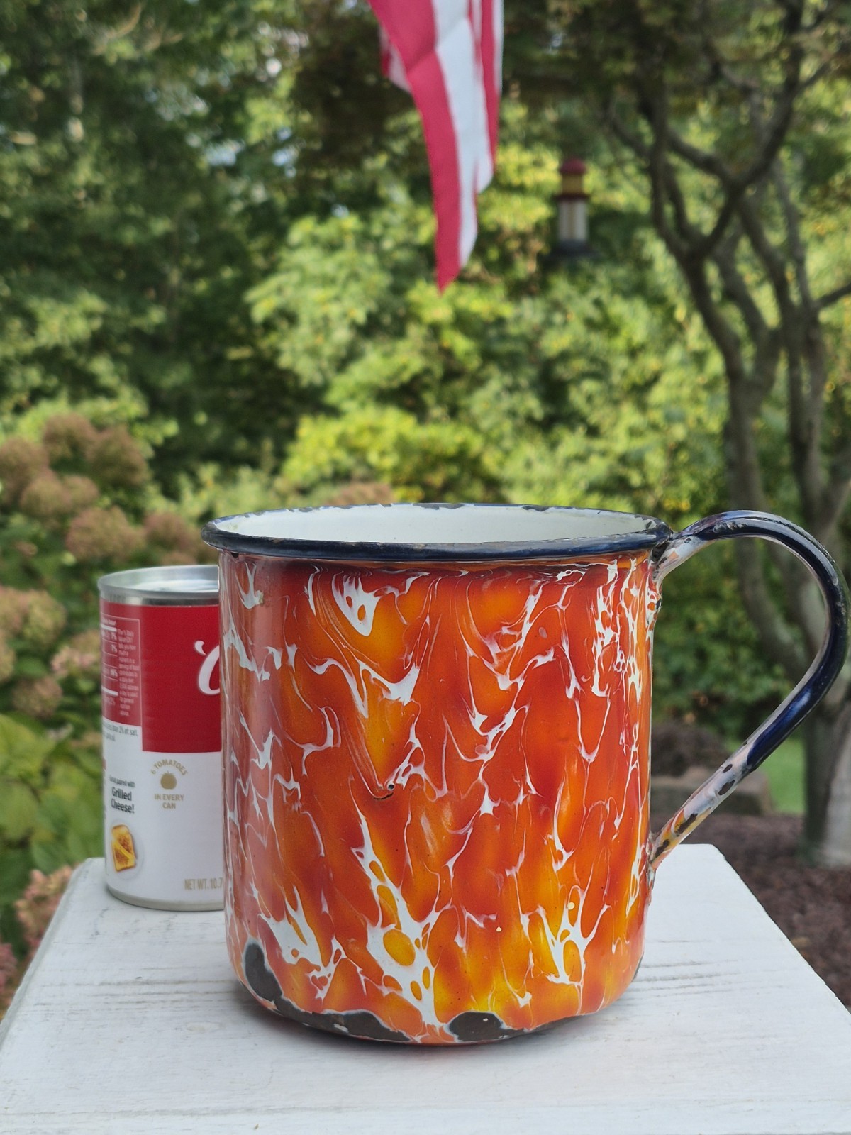 SUPER RARE Antique RED & WHITE Swirl Graniteware MUSH MUG