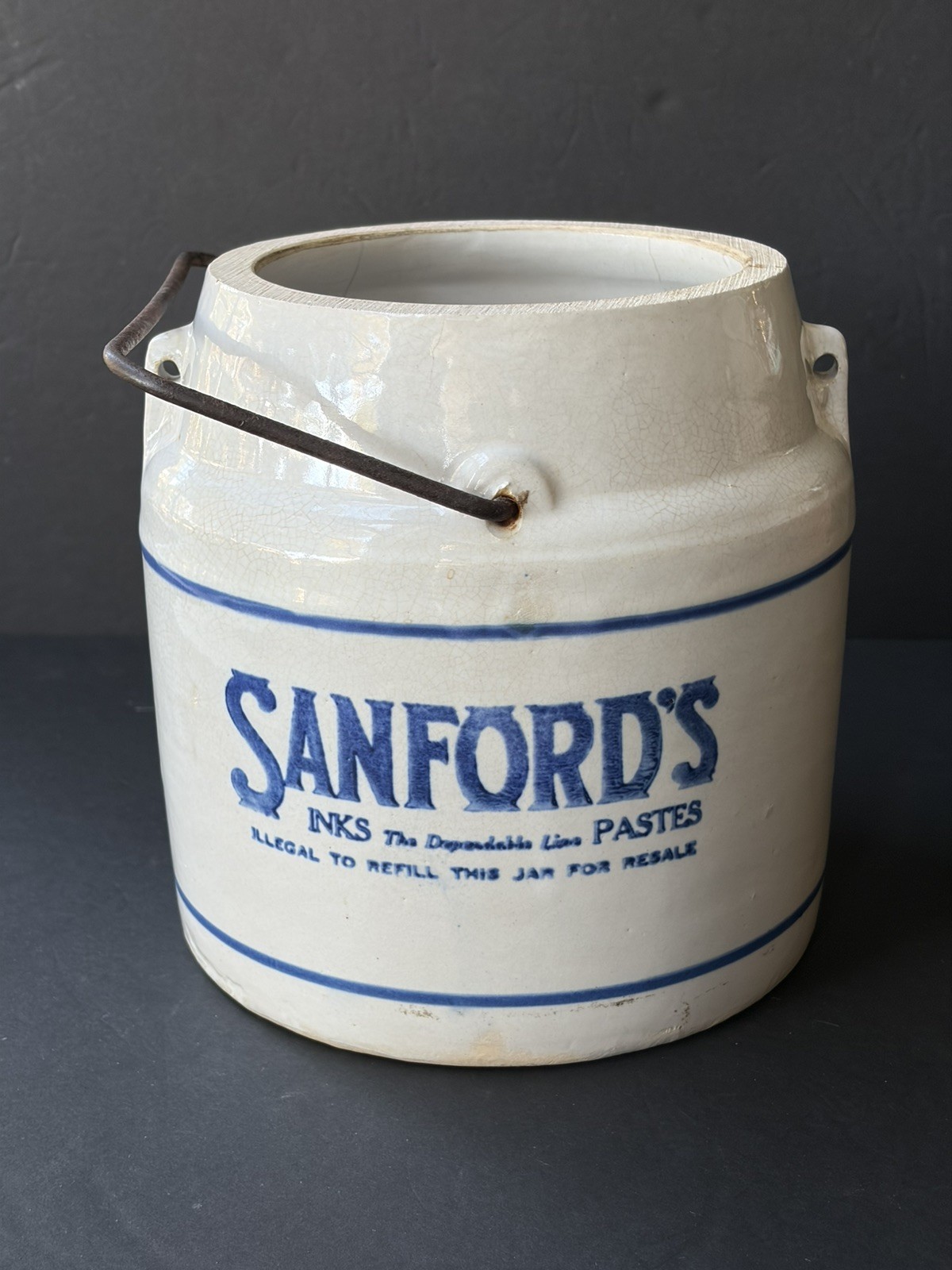 Antique Early 20th Century Sanford's Ink and Pastes Crock, 1 Gal., c. 1910-20
