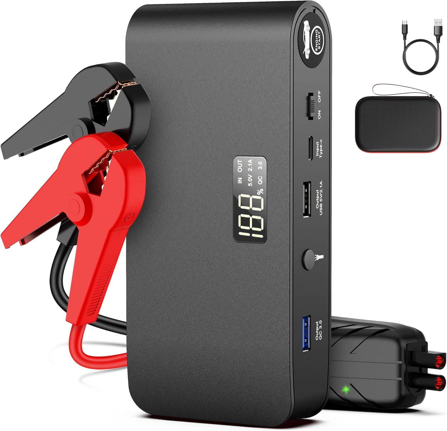 3000A Car Battery Jump Starter Portable 12V Jumper Box Power Bank LCD Light