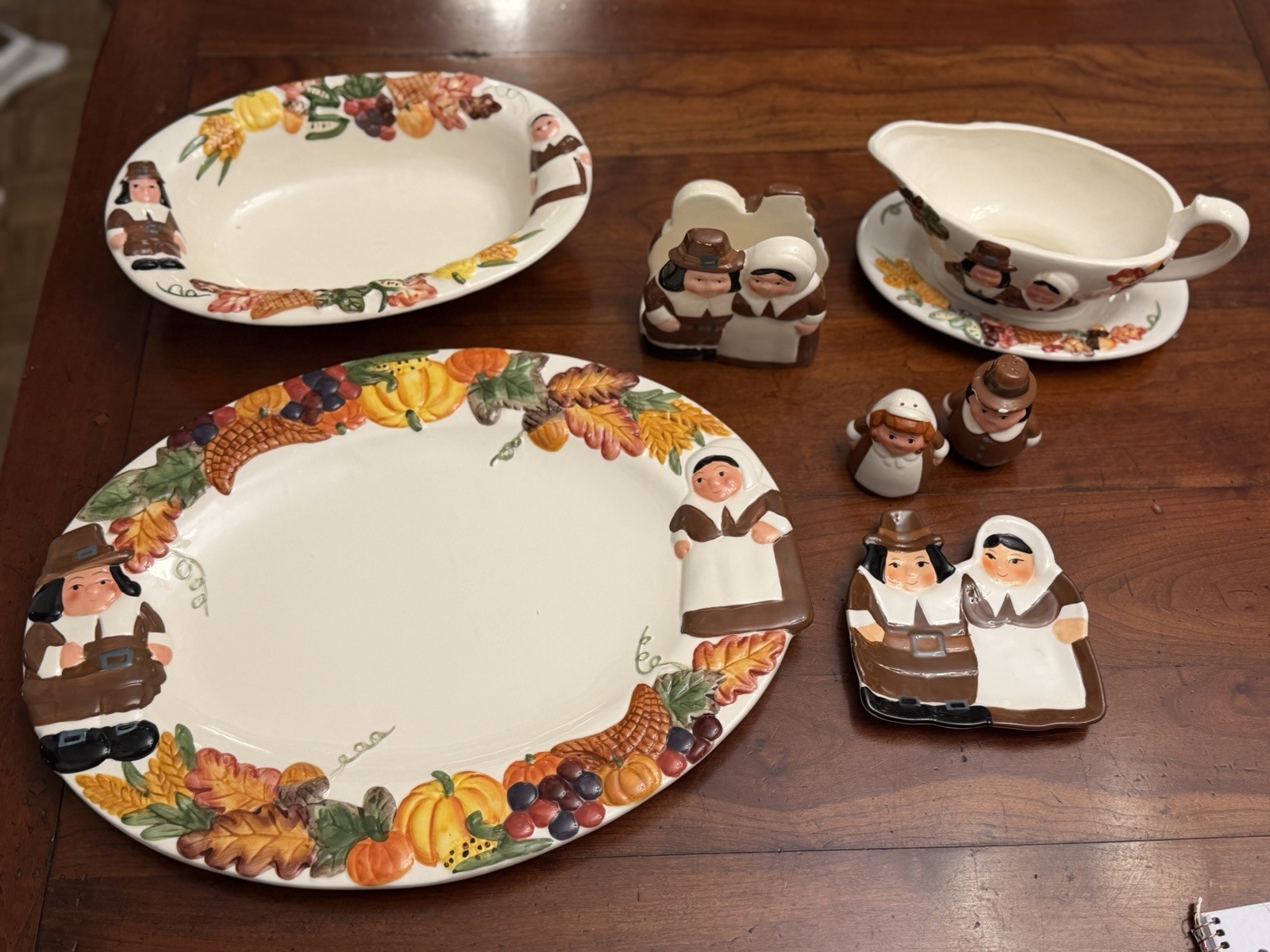Vintage Publix The Pilgrim Pair Thanksgiving Ceramic 6-Piece Serving Set