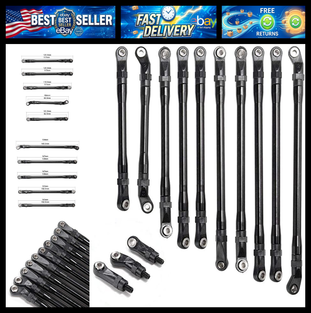 10PCS/Set Aluminum Rod Link Linkage for Axial SCX10 II 90046 90047 1/10 RC Crawl