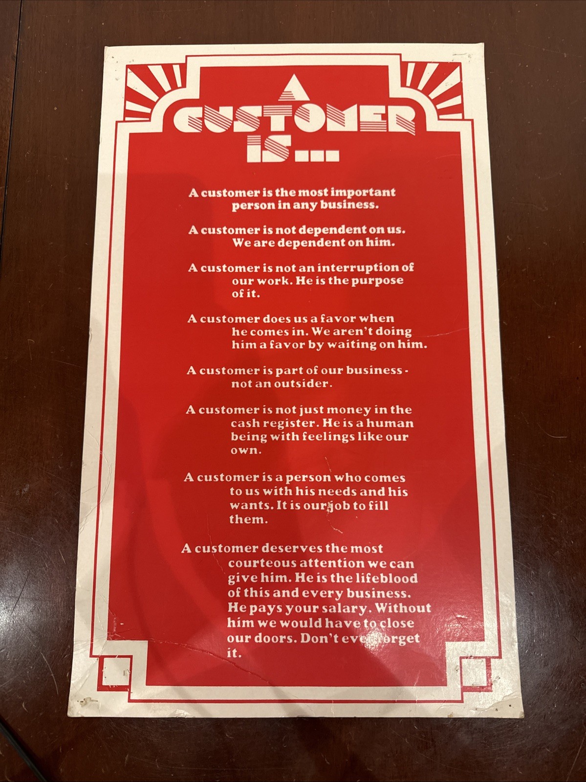 Vintage Customer Philosophy Sign Suncoast Motion Picture Company/Musicland 11x18