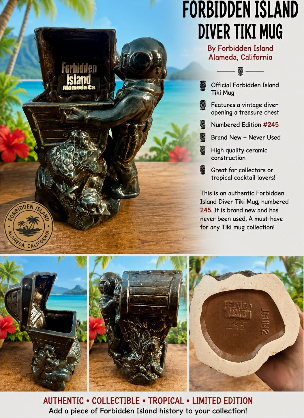 Forbidden Island Diver Tiki Mug Alameda CA Hawaiian Culture Limited Edition #245