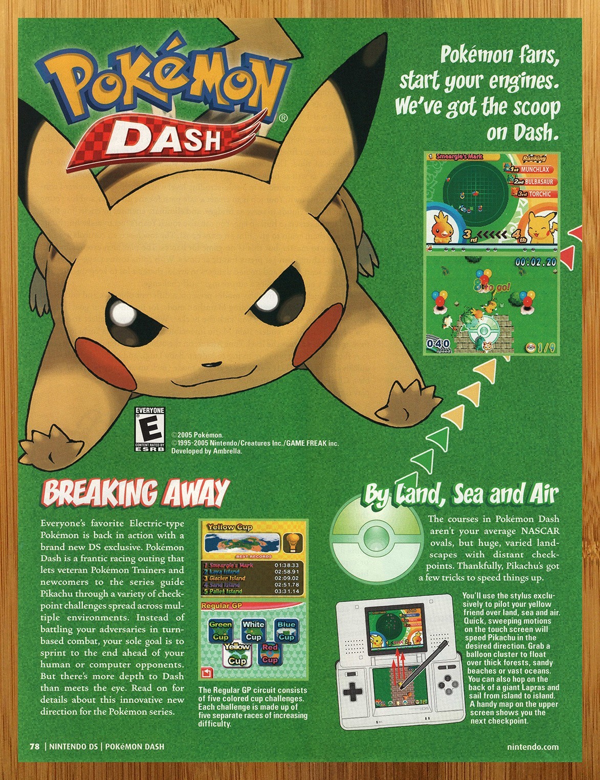 2005 Pokemon Dash Pikachu Nintendo DS NDS Print Ad/Poster Retro Game Promo Art
