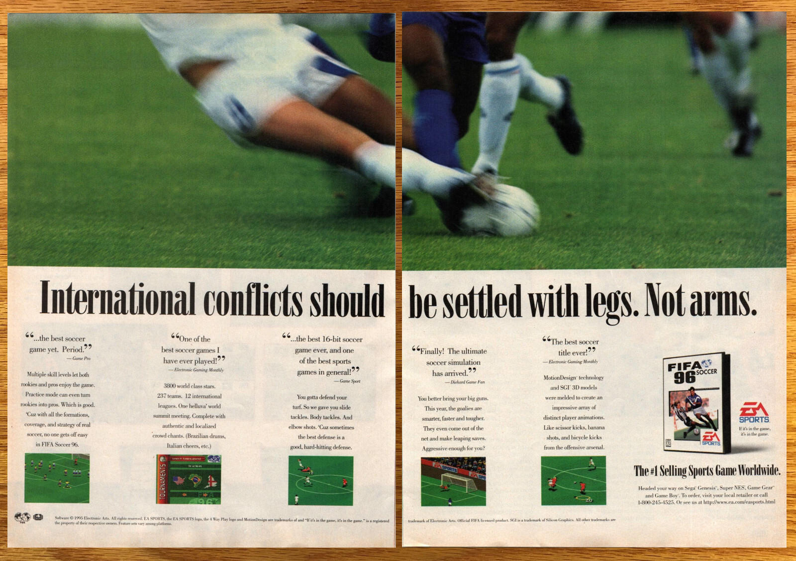 Fifa 96 Football Soccer EA Sport - 2 Page Video Game Print Ad / Poster Art 1996