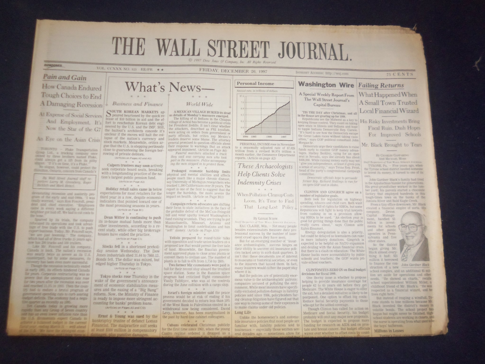 1997 DECEMBER 26 THE WALL STREET JOURNAL - SMALL TOWN TRUSTED JOHN BLACK - WJ 75