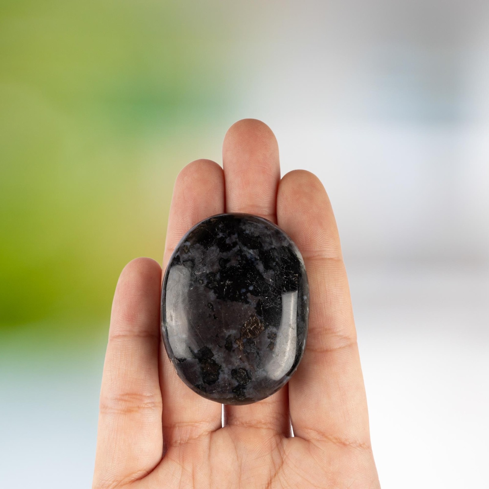 Indigo Gabbro Crystal Palm Stone for Anxiety Relief, Polished Worry Stone, Gift