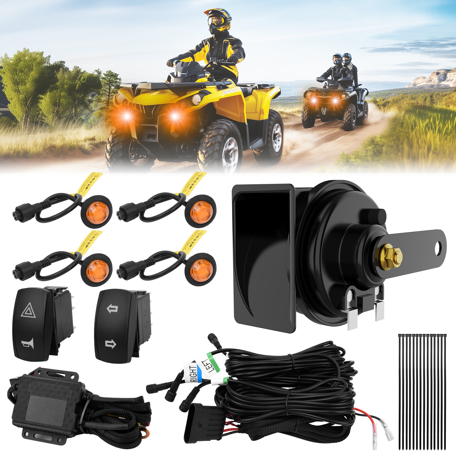 UTV Turn Signal Street Legal Hazard Horn Kit Amber Turn Signal LED Blinkers SXS