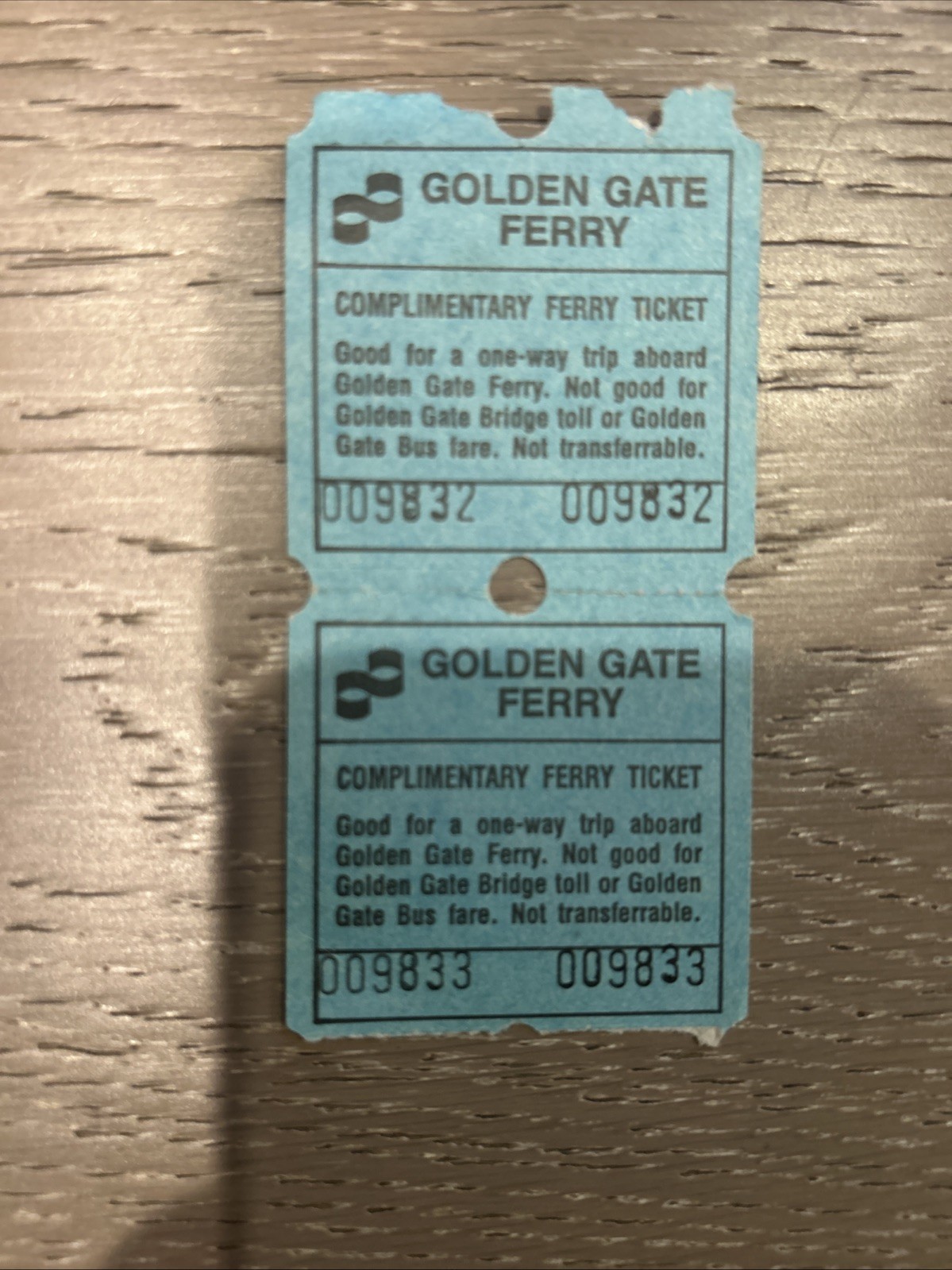Vintage Golden Gate Ferry Complimentary Tickets (2) San Francisco Transit 