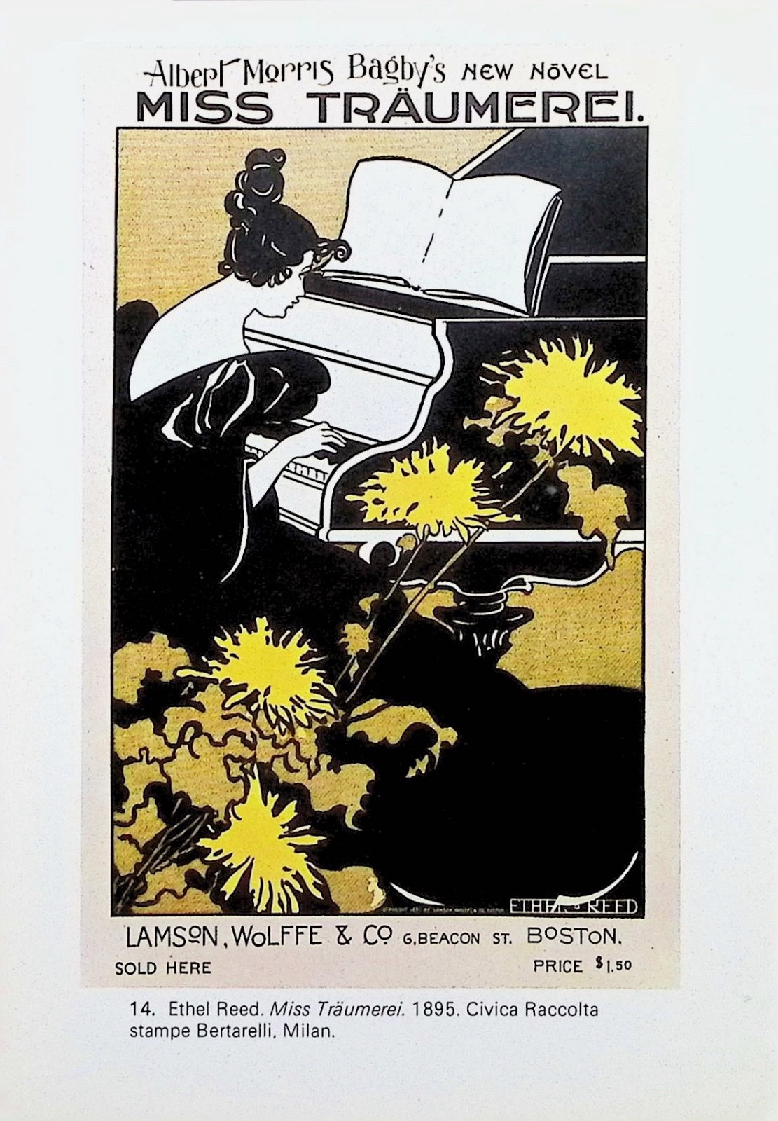 Vintage Ethel Reed Miss Traumerei 1895 Art Nouveau Piano Mini Bookplate