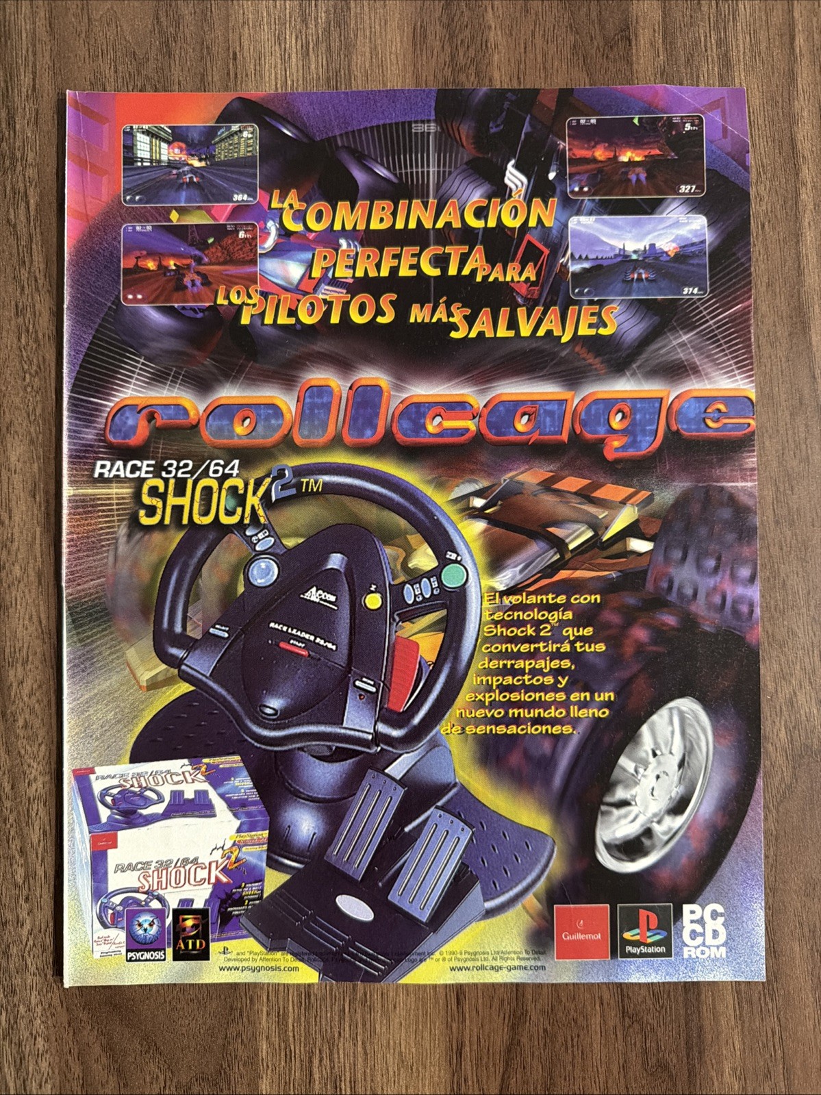 Rollcage Race 32/64 Shock 2 VideoGame Steering Wheel Controller Spanish Print Ad
