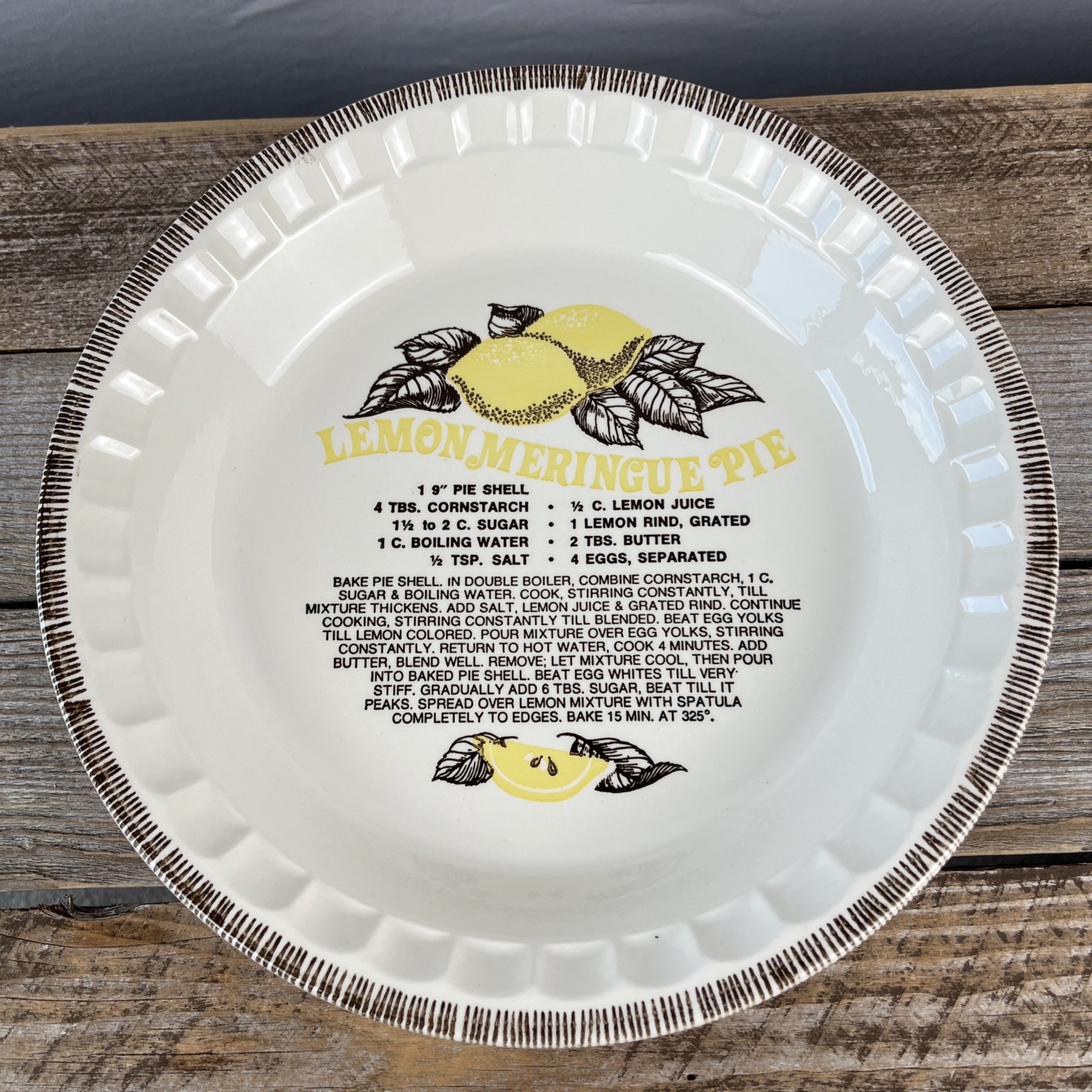 Vintage Royal China by Jeannette Lemon Meringue Pie Recipe Plate 11” USA Ceramic