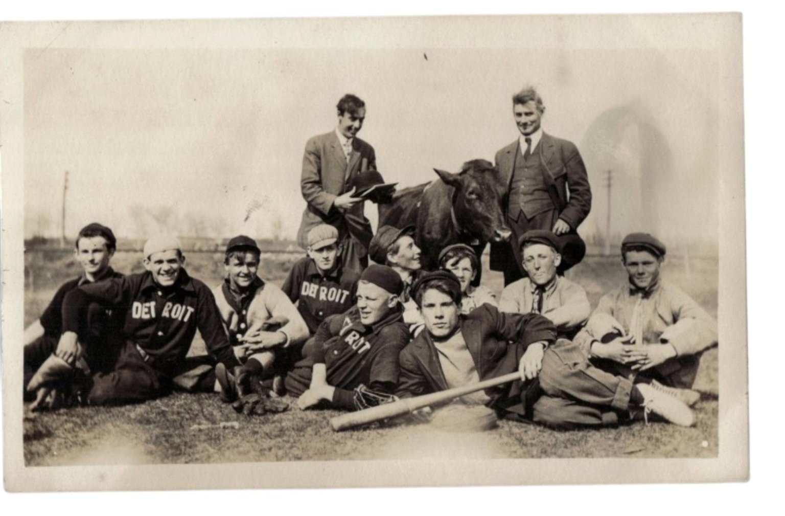 Vintage RPPC Detroit Baseball Team & Cow Postcard Oregon 1910s Americana