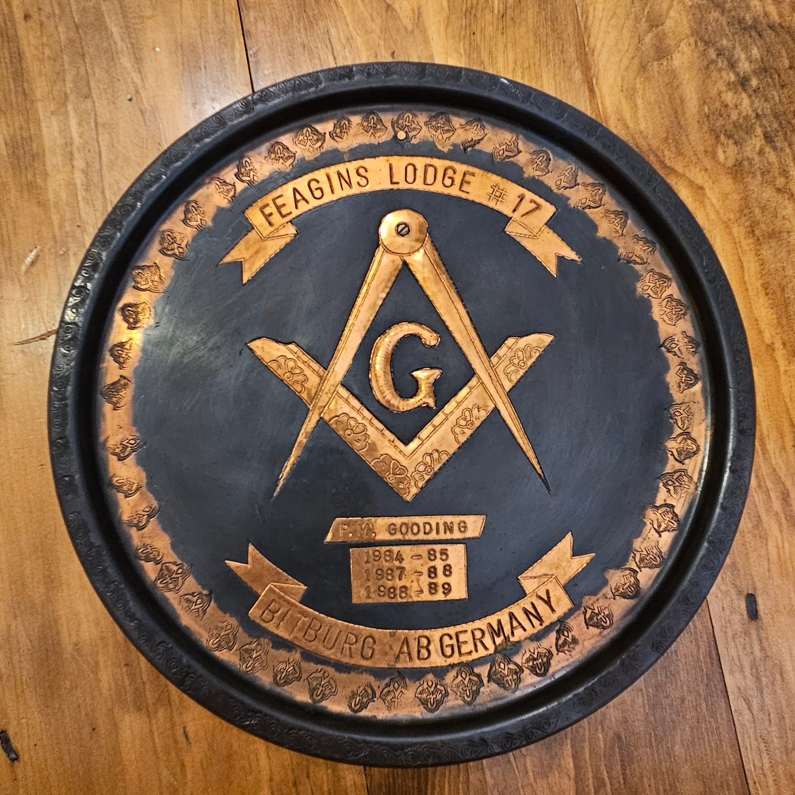 Vintage Masonic Feagins Lodge #17 Bitburg AB Germany Copper Wall Plaque 13