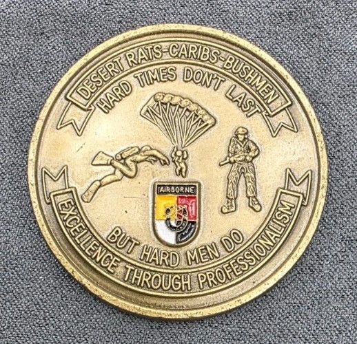 US ARMY 3rd Special Forces Group Airborne Desert Rats Caribs Bushmen Coin 1.75\