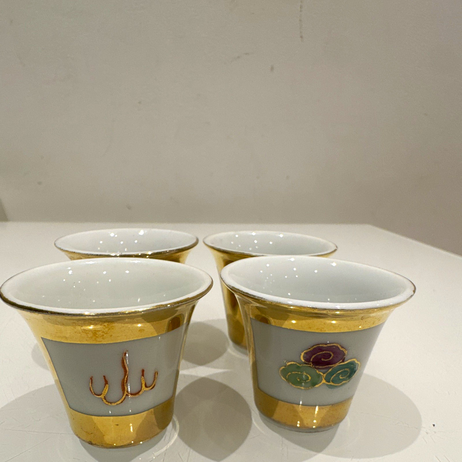 Vintage 22K Gold Dragon Phoenix Porcelain Tea Cups Chinese Art Chinoiserie Decor