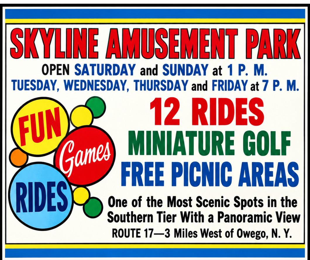 Vintage Skyline Amusement Park Ad Magnet - West Owego, New York