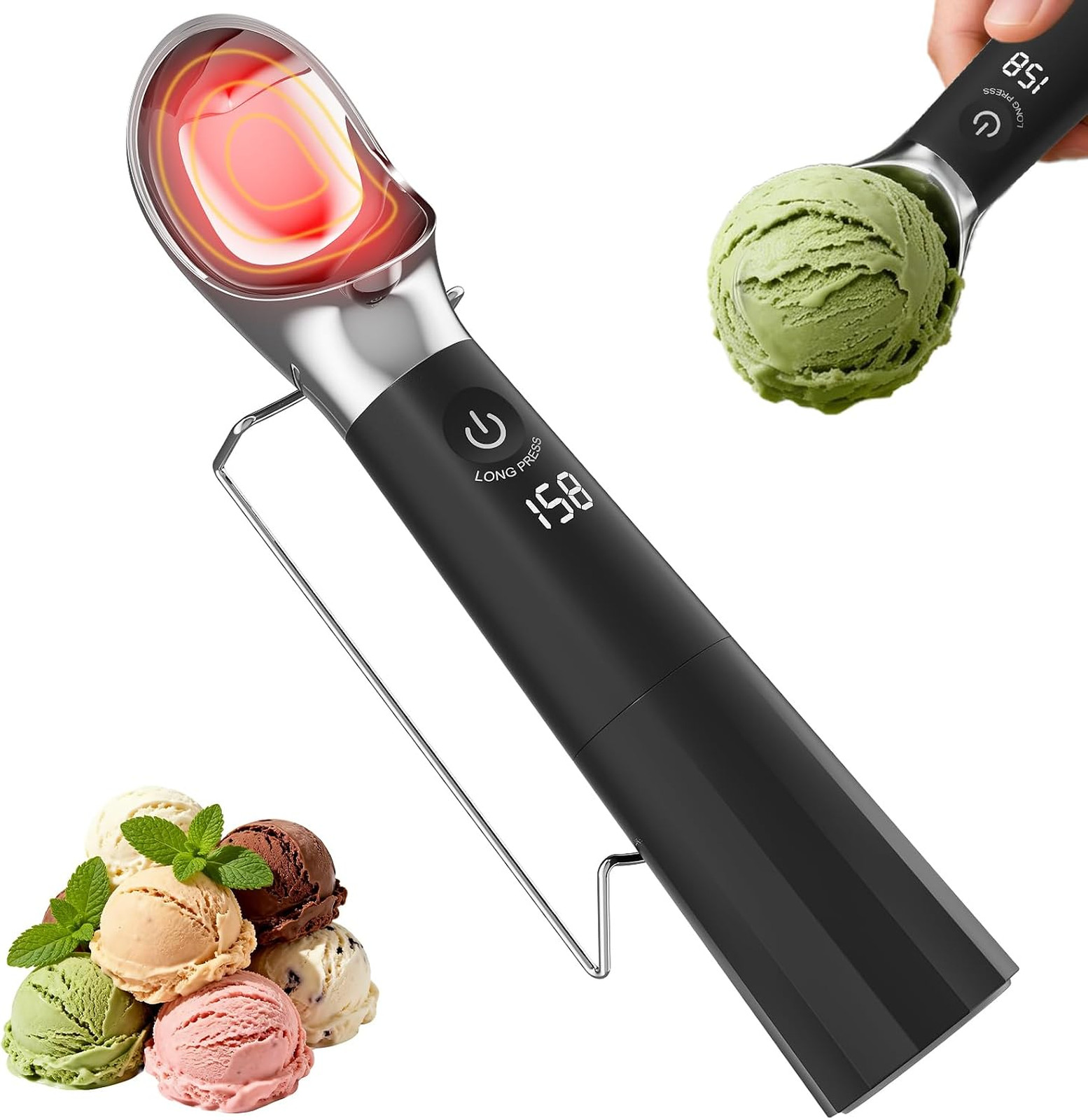 Heated Ice Cream Scoop, Electric Ice Cream Scooper with Holder, ON/OFF Switch