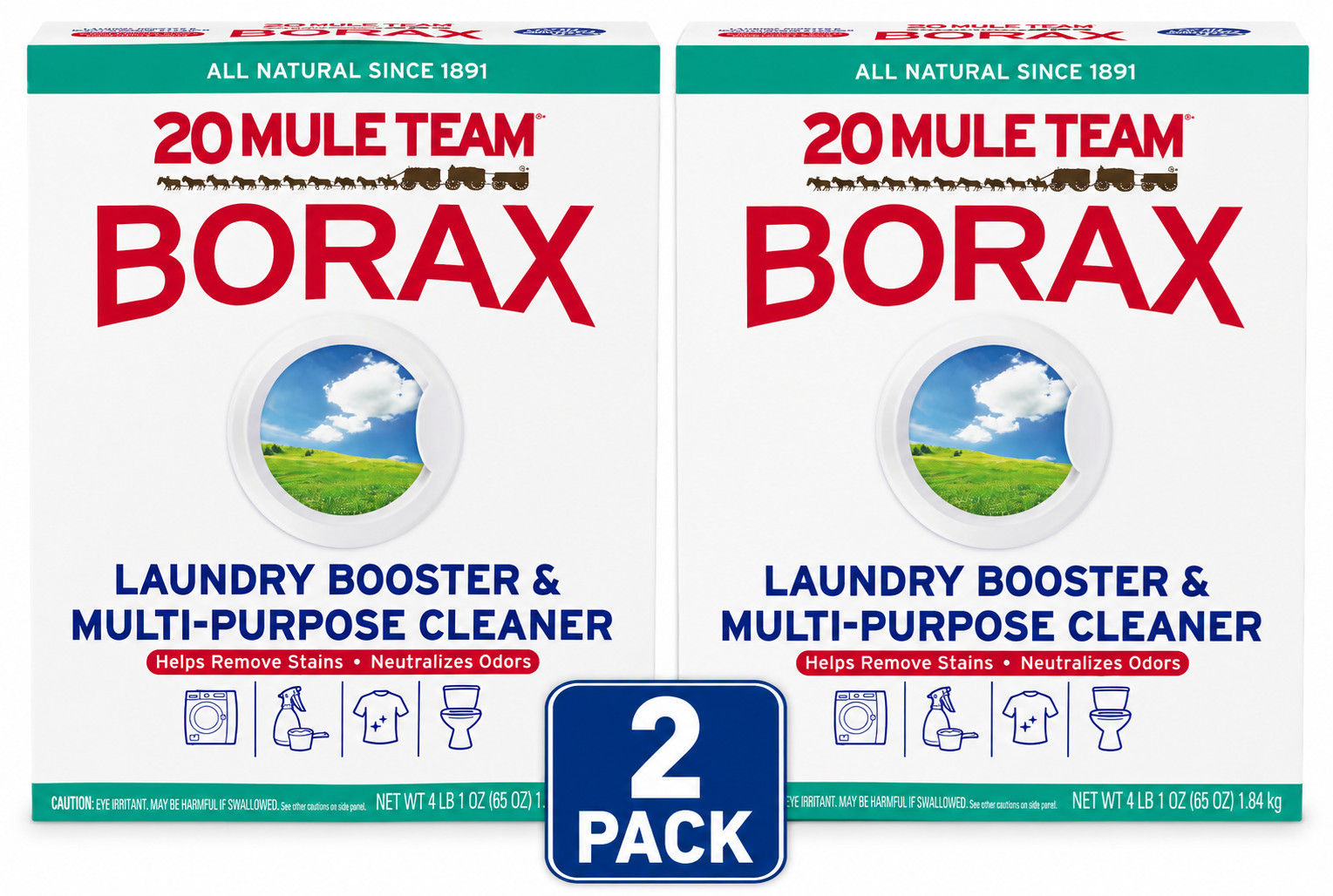2 Pack 20 Mule Team Borax Laundry Booster Multi-Purpose Cleaner 65 oz Each