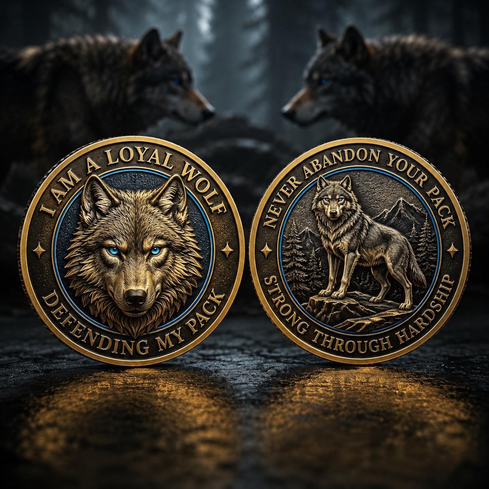 Loyal Wolf Pack Challenge Coin, Never Abandon Your Pack Inspirational Gift
