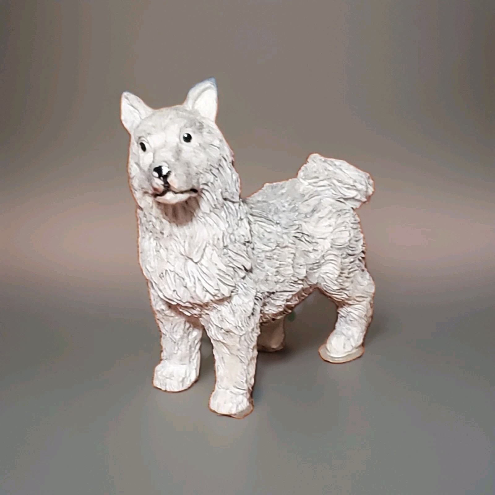 Vintage American Eskimo Dog Resin Figurine 1970s Home Decor Pet Cute Ornament 