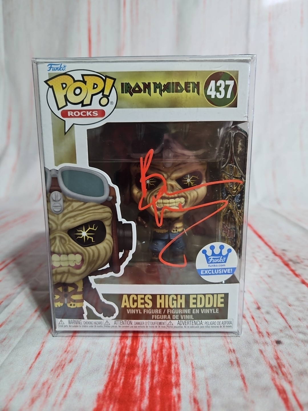 RARE Bruce Dickinson Signed Aces High Eddie Funko With Artwork+COA+Protector