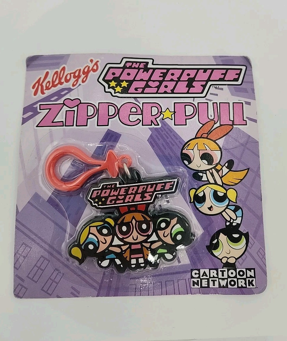 2001 Kellogg's POWERPUFF GIRLS Zipper Pull Cartoon Network Promo New In Package