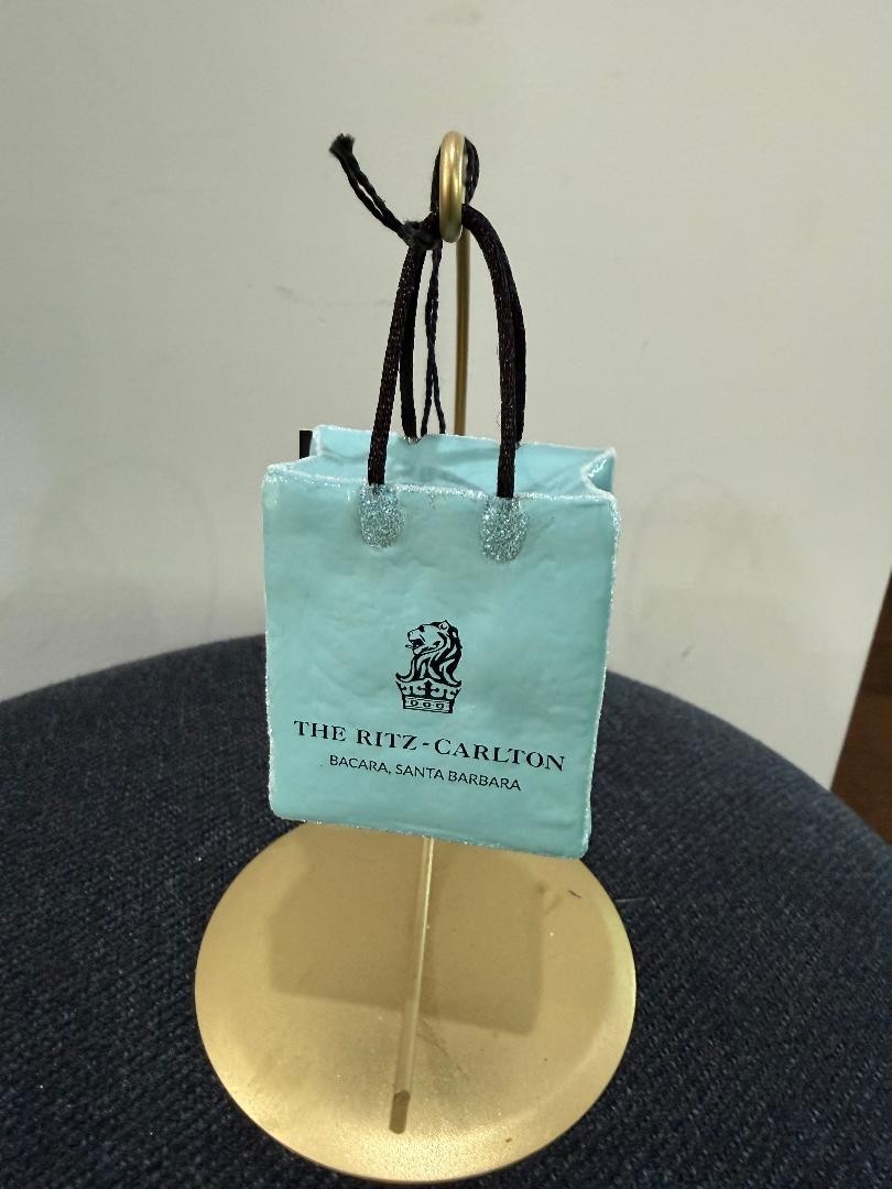 VERY RARE  Ritz Carlton Bacara Santa Barbara Shopping Bag Ornament.  SO CUTE  