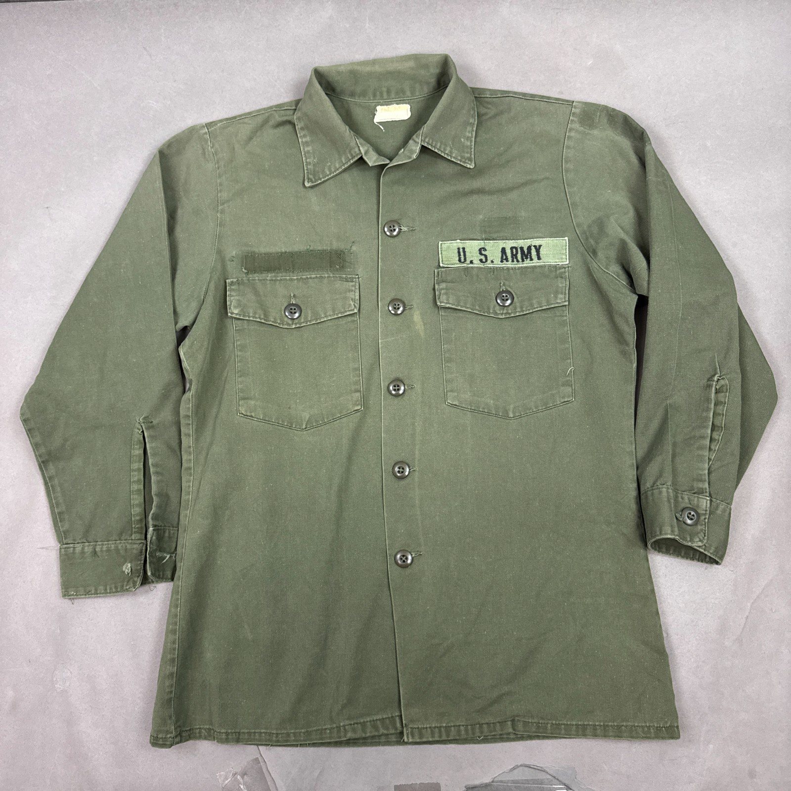 Vintage US Military Shirt Mens Large Green 70s Utility OG 507 Army Poly Cotton