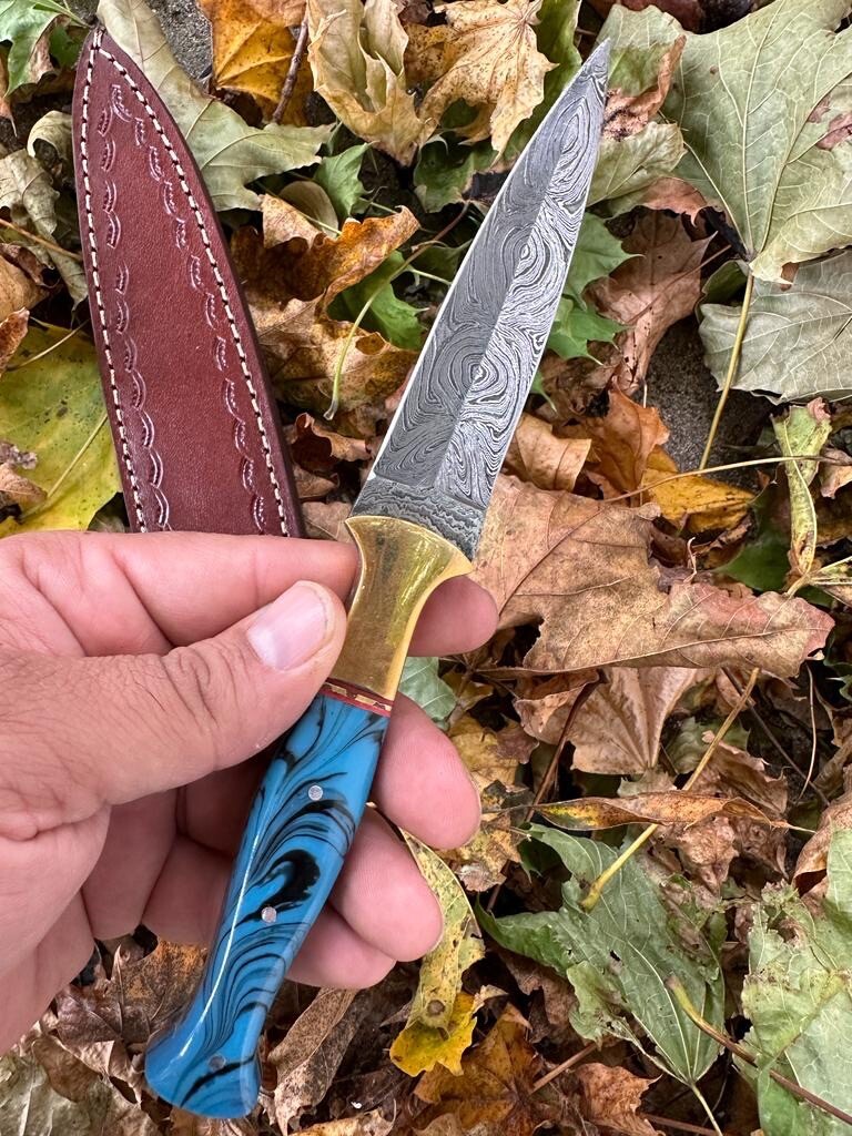 Vintage Custom Damascus double edged dagger boot knife Fixed Blade Collectibe