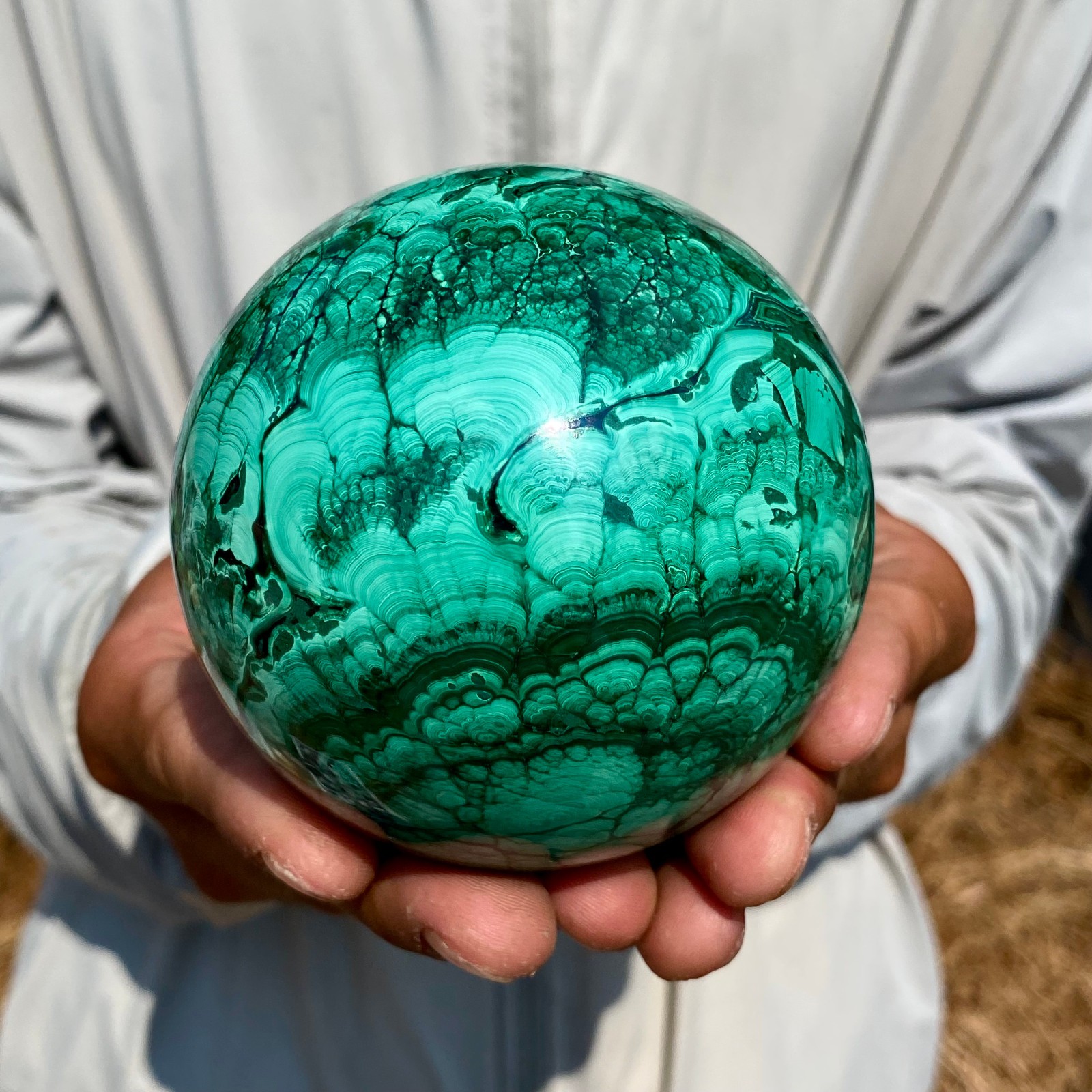 2.4LB Rare Natural Malachite quartz hand Carved sphere Crystal Healing Gem ball
