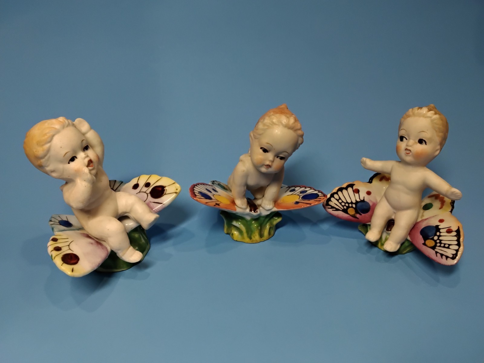 VTG. Baby Angel's Riding Butterflies Occupied Japan Colorful and Sweet
