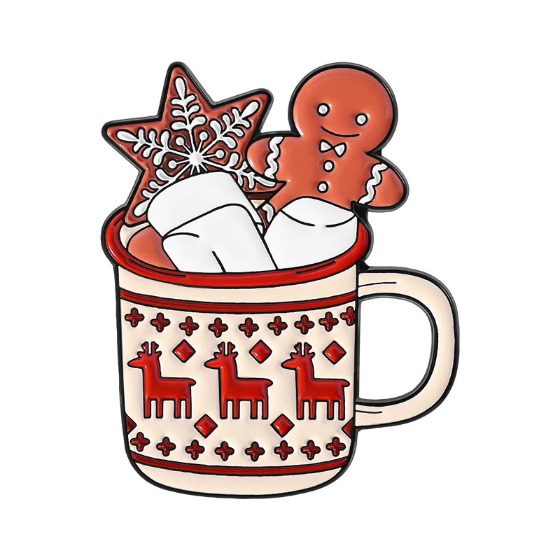 Christmas Drink Enamel Pins Creative Christmas Snowman Gingerbread Coffee Drink