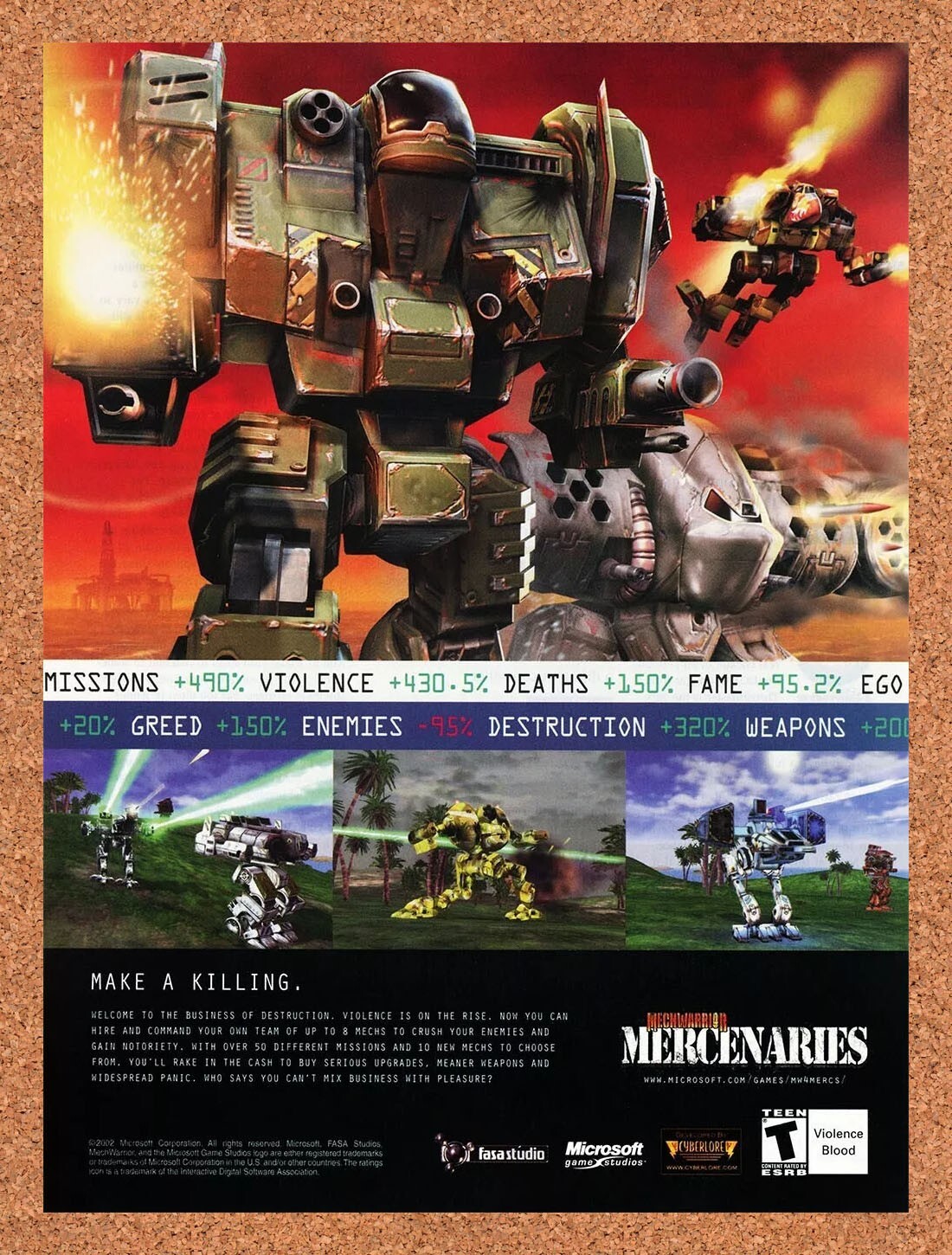 2002 MechWarrior 4 Mercenaries PC Original Advertisement / Retro Promo v3
