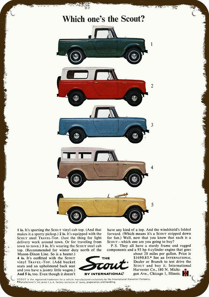 1964 INTERNATIONAL HARVESTER SCOUT Car VintageLook DECORATIVE REPLICA METAL SIGN
