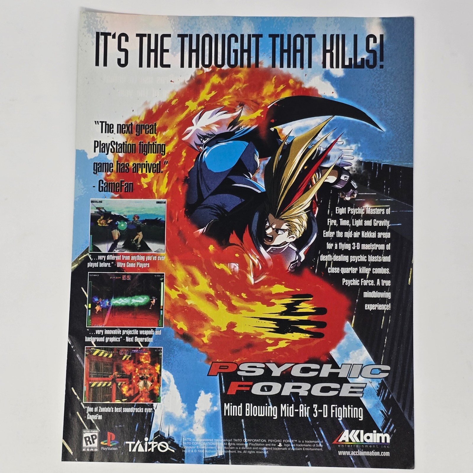 Psychic Force Sony PlayStation 1 PS1 Thought Kills Print Ad/Poster Promo Art