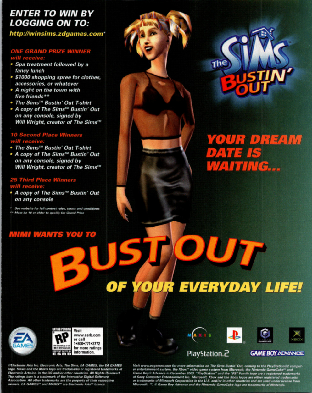 The Sims Bustin' Out Video Game Ad Print 2003 EA Games Maxis Promo