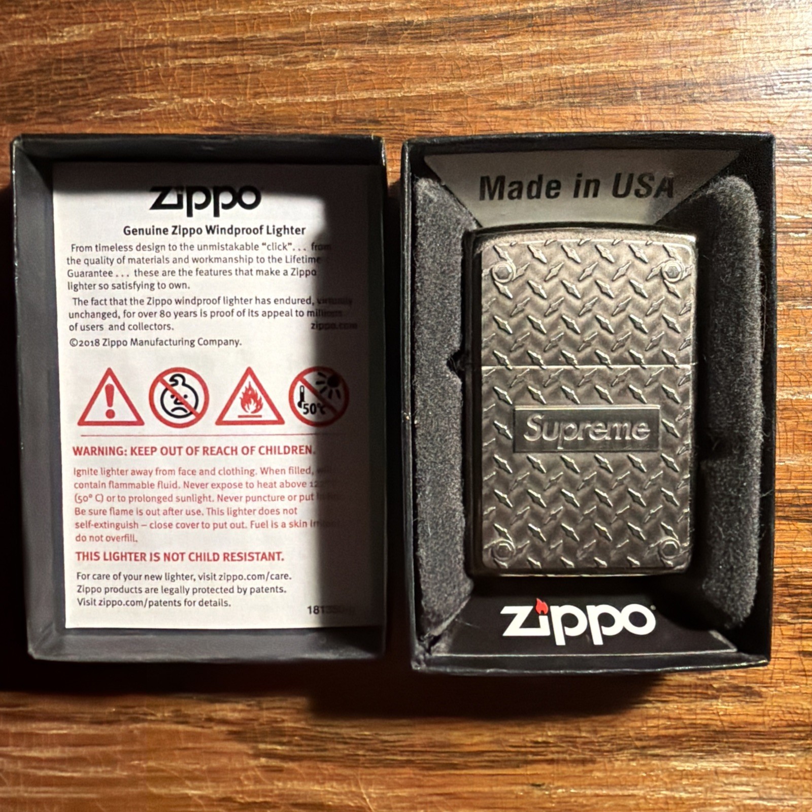 Supreme x Zippo Diamond Plate Lighter SS19 New