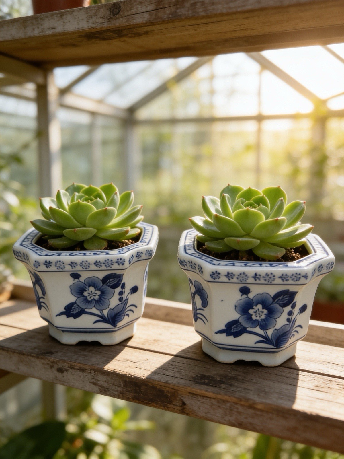 Set Of 2 , Vintage Bombay Company Blue & White Octagon Porcelain Planter