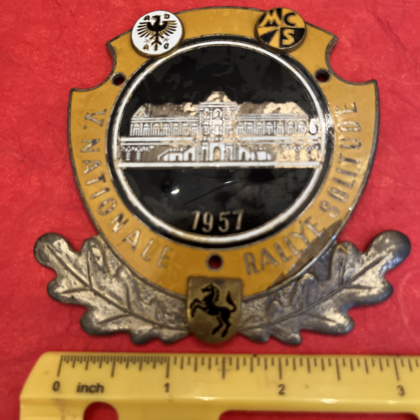 Rare 1957 Solitude /Porsche Rally Badge with ADAC and MCS Original