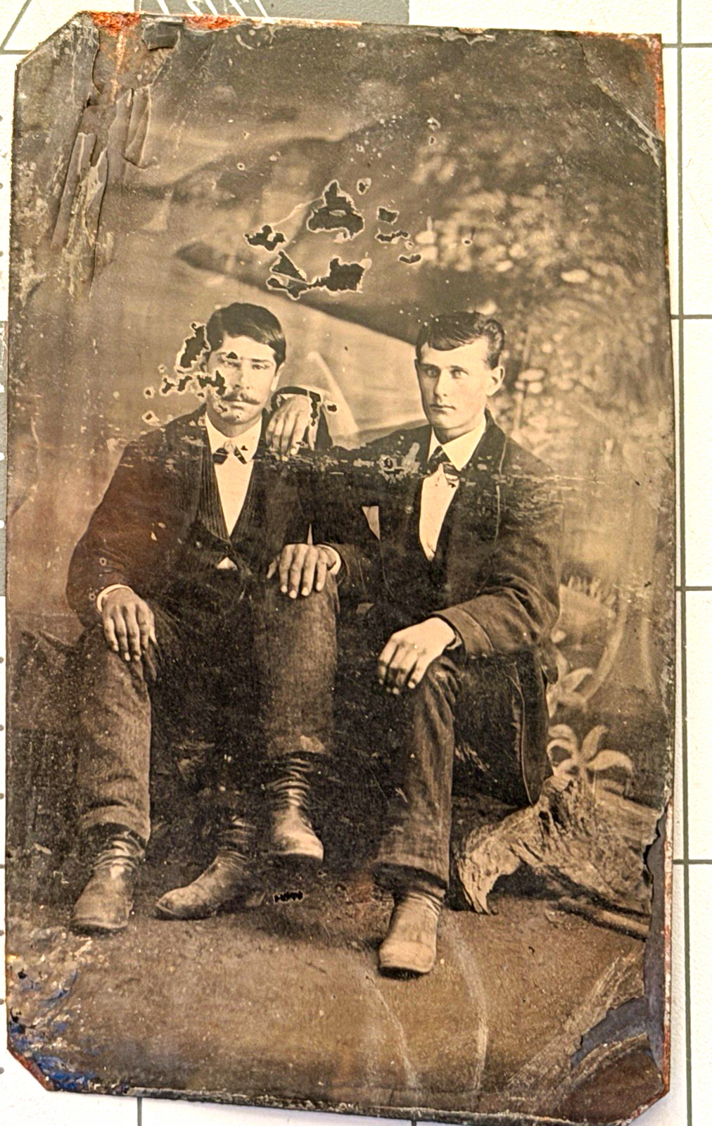 Antique Tintype Portrait Photograph of Two Seated Men - Single Photo