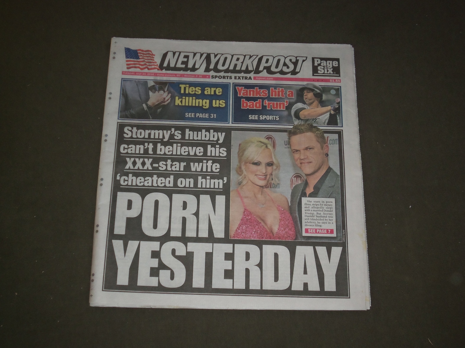 2018 JULY 24 NEW YORK POST NEWSPAPER - STORMY DANIELS HUSBAND BLINDSIDED