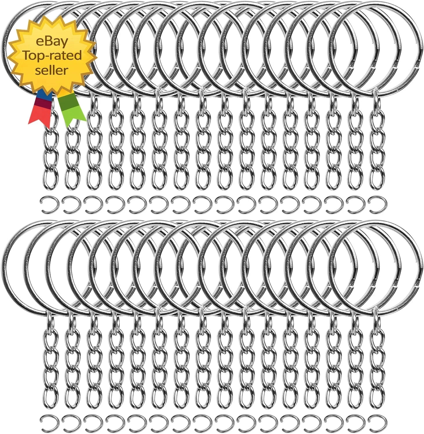 50PCS Bulk Keychains Set Split Keychains Rings with Chain 1 Inch Key Rings