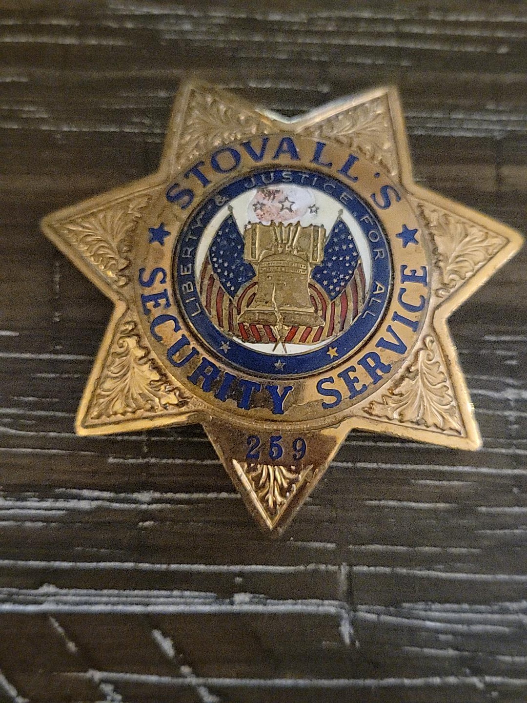 Vintage 1970s Stovall\'s Security Service Badge #259 Sun Badge Co California 3\