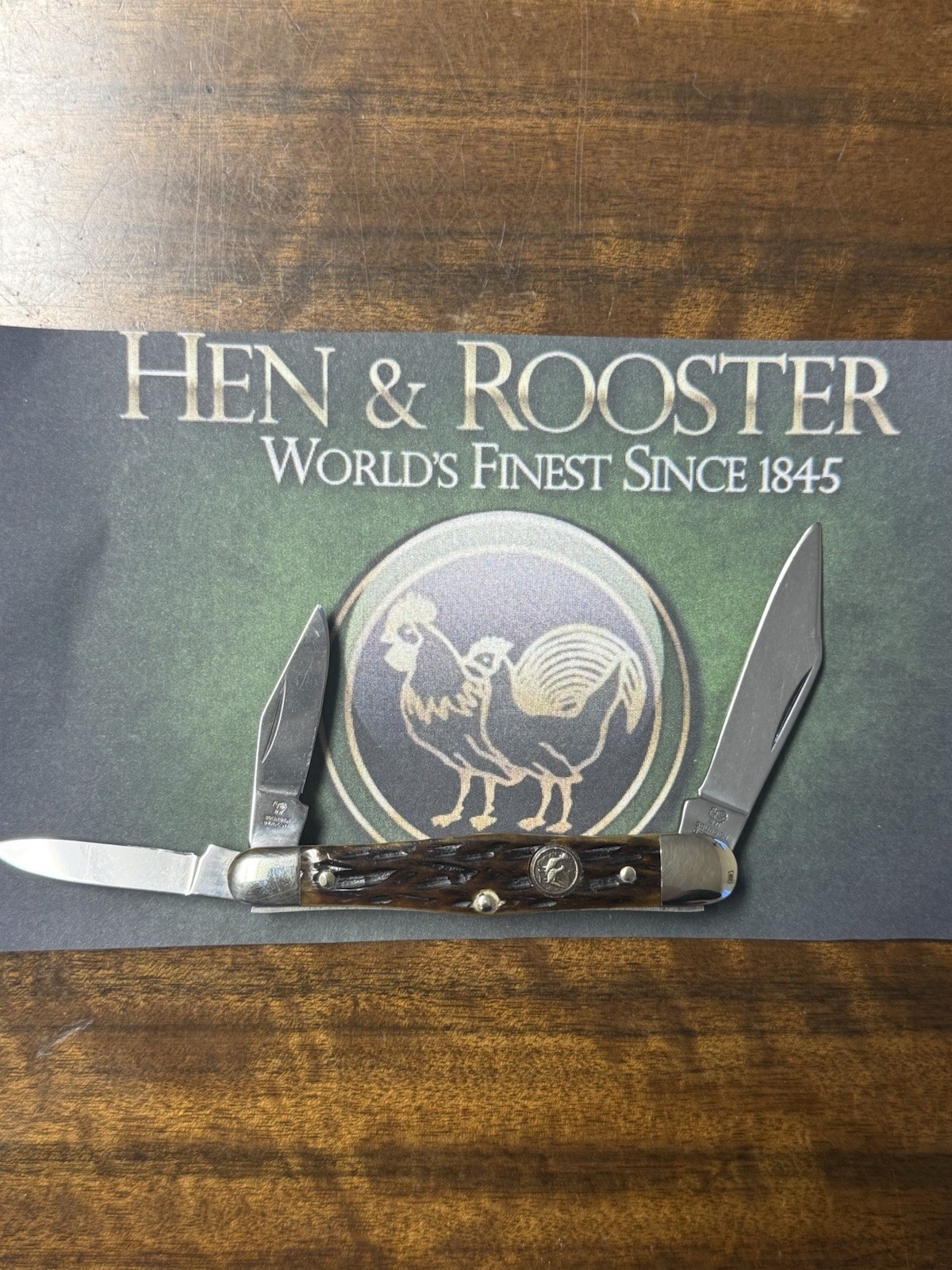 Hen & Rooster 373G-AP Brown Bone Handle 3-Blade Stainless Steel No Box 