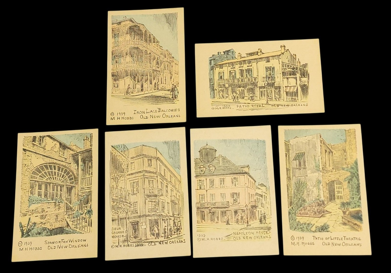 Set Of 6 Vintage 1939 M.H. Hobbs Postcards Old New Orleans Scenes